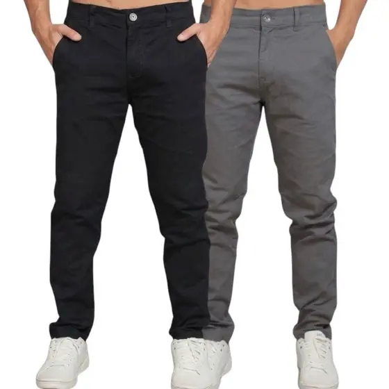 Kit 2 Calças Sarja Masculina Premium Slim Com Elastano