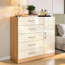 Cômoda Miami 5 Gavetas 1 Porta Sapateira Organizadora Cinamomo Branco Off White - Blue Moby