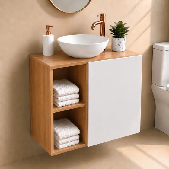 Gabinete Suspenso 2 Nichos e 1 Porta Banheiro Moderno - Blue Moby
