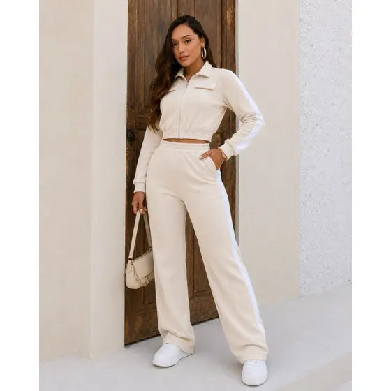 Conjunto Listra jaqueta Zíper e calça Chic Feminino