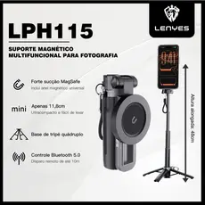 Pau de Selfie Multifuncional Magnético Retrátil Portátil com Base Estável de 4 Apoios - LENYES