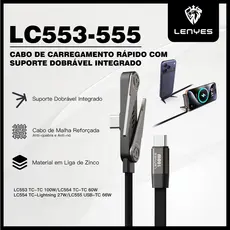 Cabo Tipo C 100W Carregamento Rápido PD para iPhone e Android | 2 em 1 Carregador e Suporte LENYES