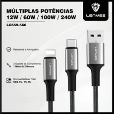 Cabo Tipo C 60W a 240W PD Carregamento Rápido, 1M / 2M, Alumínio LENYES