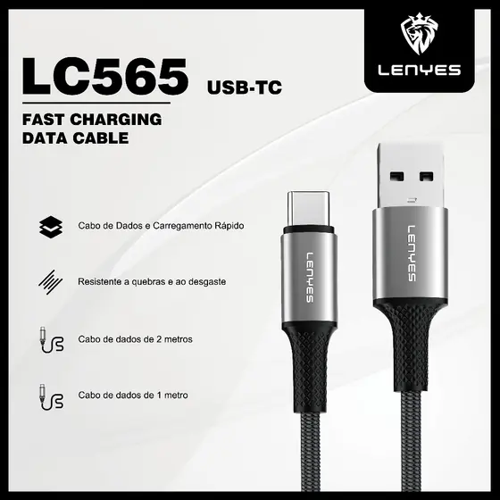 LENYES Cabo Carregador Tipo C 12W 1 / 2 Metros Reforçado