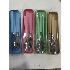 Jogo Talher Colher 3pc Inox Estojo Garfo Faca Marmita Viagem