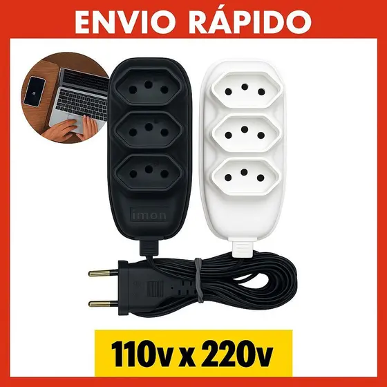 🔌 Extensão Elétrica Tripolar 10A Bivolt – 2m / 3m / 5m / 10m – Branca ou Preta