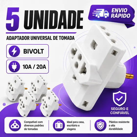Adaptador de Tomada T Triplo 10A Benjamin Multiuso Plug pino Maciço Durável Universal 110/220v110/220v bivolt