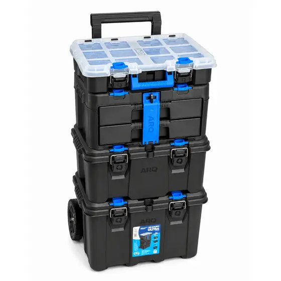 Kit Caixa de Ferramentas Modular com Rodas 4 em 1 Organizador Gavetas Alça Retrátil Mecânico Oficina Profissional