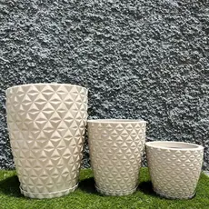 Kit 3 Vasos Decorativos Planta ou Flor Polietileno Cone Redondo Diamante 3D Nº1 Nº2 Nº3 com Prato