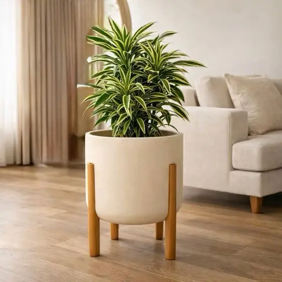 Vaso Decorativo Com Pé De Madeira Nórdico Cachepot Para Plantas Sala Escritório Decoração Moderna