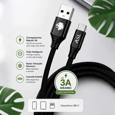 CABO USB DE NYLON REFORÇADO TIPO-C TURBO 3.A 1 METRO ASL AC02T