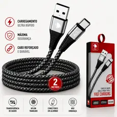 CABO USB NYLON TIPO-C 2.1A DE 2 METROS AC220T