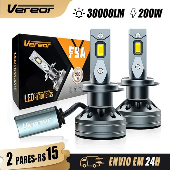 F9A 30000LM Kit Lâmpada Farol LED Carro 200W 6000K Branco Frio Canbus H1 H3 H4 H7 H11 9005 9006
