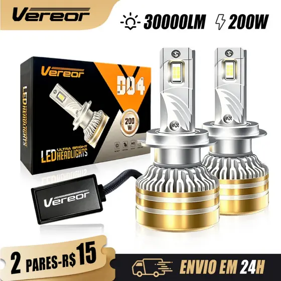30000LM 200W Lâmpada LED para Farol D04 6000K Branca Compatível H1/H3/H4/H7/H11/9005/9006 Super Brilho Frete Grátis