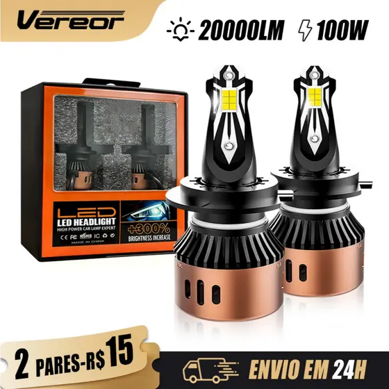 Lâmpadas De Farol LED Adequadas Para H1 H3 H4 H7 H11 9005 9006 100W 20000LM 9V A 12V Alto Brilho