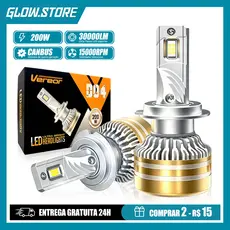 Par Lâmpada LED D04 200W 30000LM 6000K Universal para Carro Compatível H1/H3/H4/H7/H11/9005/9006 Luz Branca