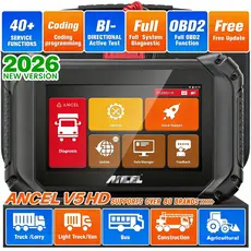 Ferramenta de Diagnóstico para Caminhões Pesados ANCEL V5 HD com Sistema Completo, 40+ Redefiniçã, Codificação de ECU