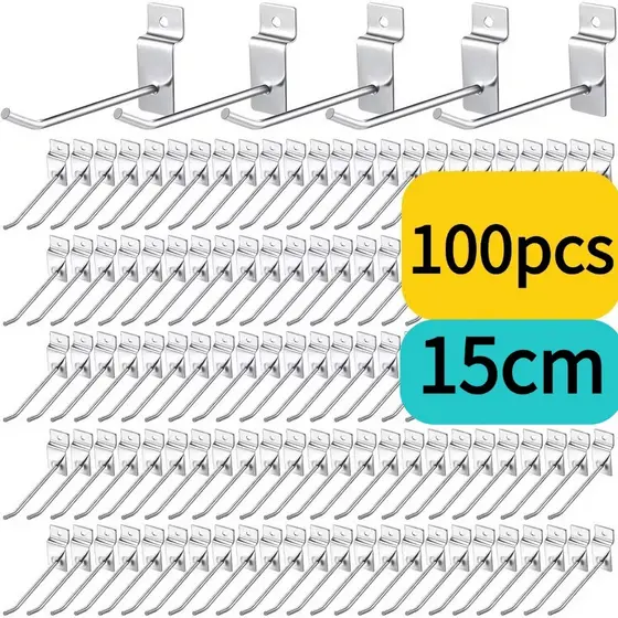 100 Ganchos Expositores 15 cm (15cm de Comprimento) para Painel Canaletado Aço Zincado