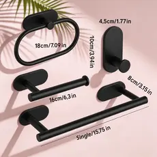 Kit Acessórios Banheiro Preta Toalheiros 5 Peças Aço Inox Fosco