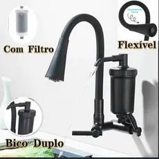Torneira de Cozinha Preta Bico Duplo Flexível 360°  Economia de Água