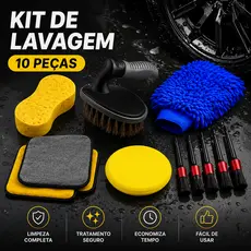 Kit 10 Peças Lavagem Automotiva Esponja + Escova de Pneu + Flanela + Aplicador de Cera + Luva Microfibra + Kit Pincel