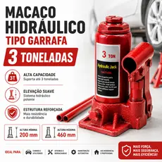 Macaco Hidráulico Tipo Garrafa 3,0 Toneladas Carro