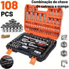 Jogo Caixa De Ferramentas Chave Soquete 22/108 Peças Multi Funções