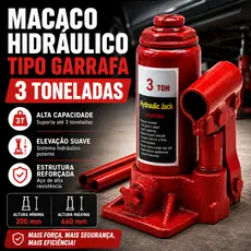 Macaco Hidráulico Tipo Garrafa 3 Toneladas