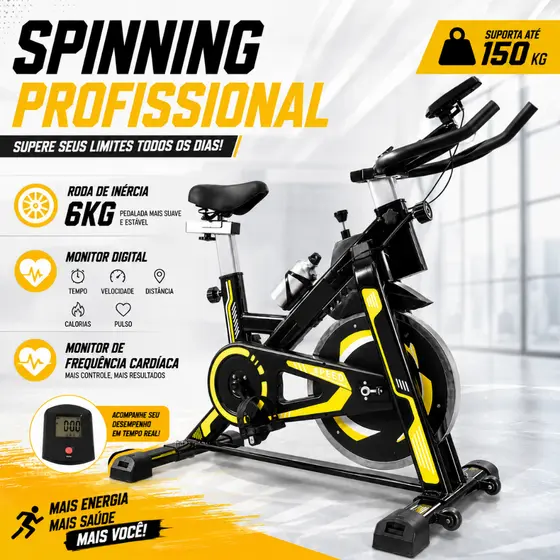 Bicicleta Ergometrica Spinning Com Roda De Inércia Para Fitness Profissional e Treino Esportivo
