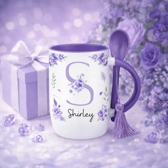 Caneca de Colher Personalizada Pingente Nome Letra Presente