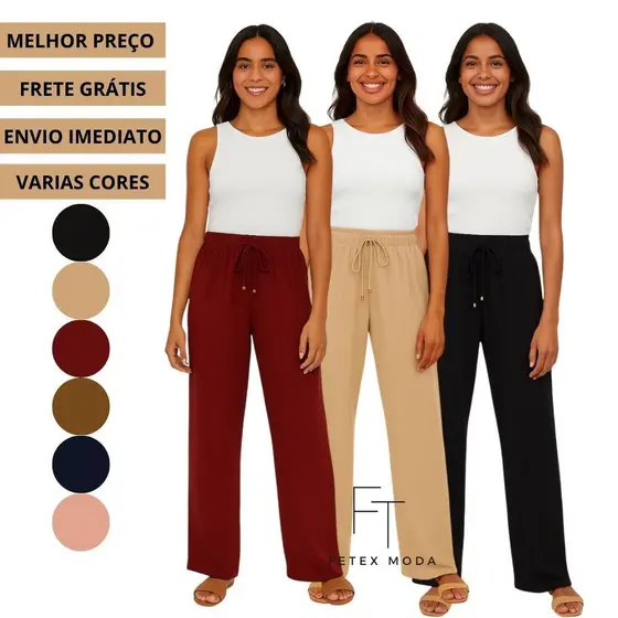 CALÇA PANTALONA Soltinha Duna cintura alta Feminina com elastex M ao EXG