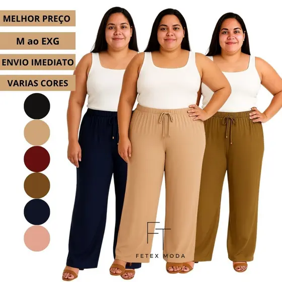 CALÇA PANTALONA Soltinha Duna cintura alta Feminina com elastex