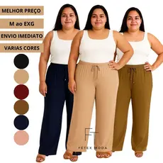 CALÇA PANTALONA Soltinha Duna cintura alta Feminina com elastex