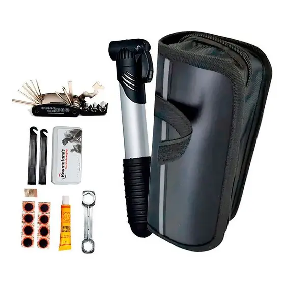 Kit de Ferramentas para Bike com Bomba de Ar, Chaves e Remendos Bolsa para Quadro Inclusa