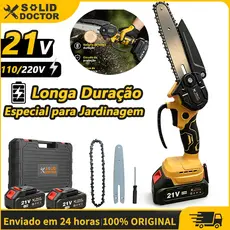 Solid Doctor Mini Motosserra Elétrica 6 Polegadas 21V Sem Fio 2 Baterias Bivolt Com Maleta, Leve