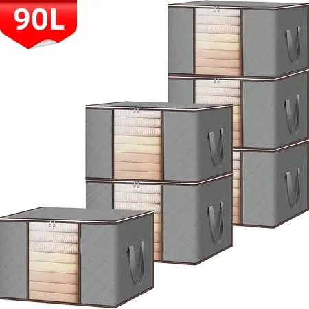 Caixa Organizadora 90L para Roupas com Tampa – Anti-Poeira/Umidade/Insetos | Ideal para Cobertores e Casacos