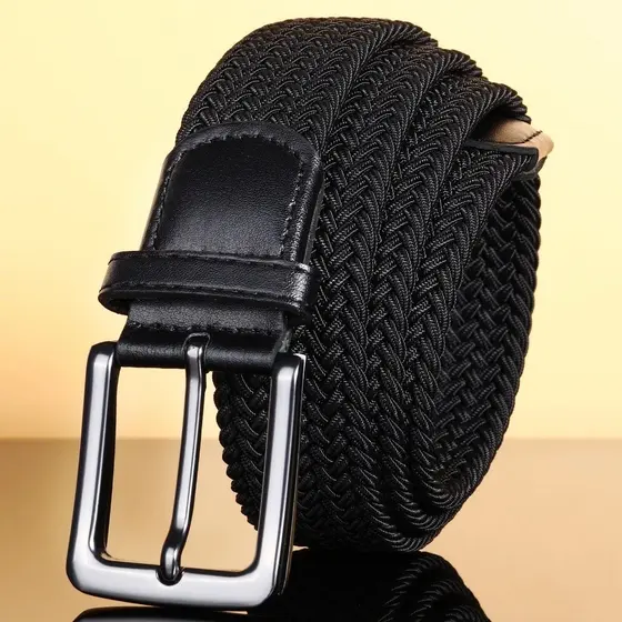 Cinto elástico trançado sem furos para homens, cinto elástico com fivela de pino sem furos para esportes de golfe, cinto