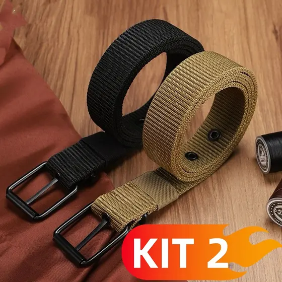 Cinto de lona perfurado masculino com fivela de agulha, versão coreana para estudantes e jovens, cinto de jeans versátil