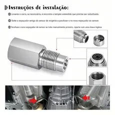 Adaptador Extensor com Tela de Proteção para Sonda Lambda em Aço Inoxidável
