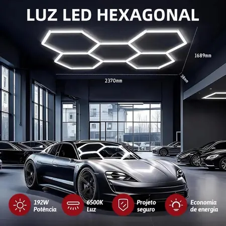 Luminária Colmeia LED 192W 6500K 5 Células Branco Frio Bivolt Para Garagem e Barbearia