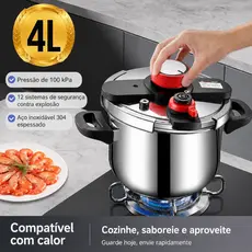Panela de Pressão Inox 4/8L Fundo Triplo e Compatível Indução/Gás Fechamento Prático