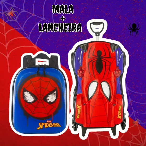 Mochila Lancheira E/OU Mala de Rodinhas Infantil Escolar Homem Aranha 3D Bolsa de Carrinho