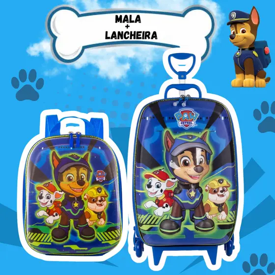 Mochila Lancheira E/OU Mala com Rodinhas Infantil Patrulha Canina Escolar Viagens Bolsa de Carrinho
