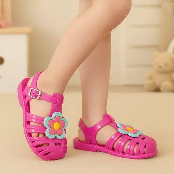 Sandália Feminina infantil Flores Borboleta Colorida Papete Menina Leve e Confortável