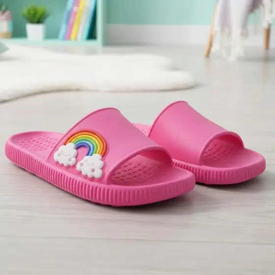 Chinelo Slide Nuvem Arco Iris Charmosa Leve Básico Menina Moda Escolas Cores Festas Estilo