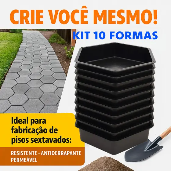 KIT 10 Forma Lisa Para Fabricar Piso de Bloquete Forma Sextavada Construção Grande Concreto Envio Ja