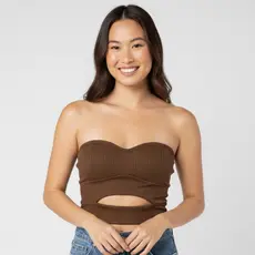 Top Cropped Marrom Bojo Feminino Ribana Canelada Tam Unico Elegante Premium