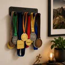 Suporte Organizador Medalha Moderno Adesivo Plástico Preto