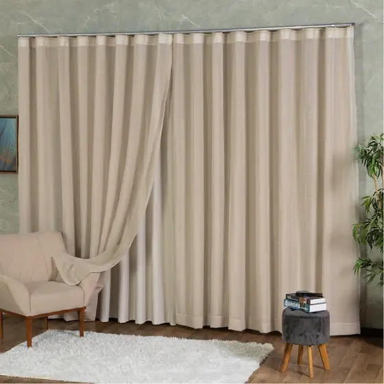 Cortina Trilho Suíço Duplo Voil de Linho C/ Forro Blackout 5,00 x 2,30/2,40/2,50/2,60/2,70/2,80 Alto Padrão