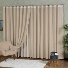 Cortina Trilho Suíço Duplo Voil de Linho C/ Forro Blackout 5,00 x 2,30/2,40/2,50/2,60/2,70/2,80 Alto Padrão